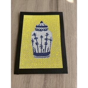 Handpainted Needlepoint Canvas Blue & White Decorative Urn 13 Mesh 5" X 4"